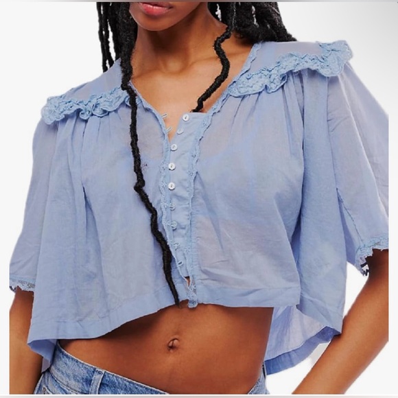 Free People Light Blue Ruffled Blouse - Picture 3 of 11